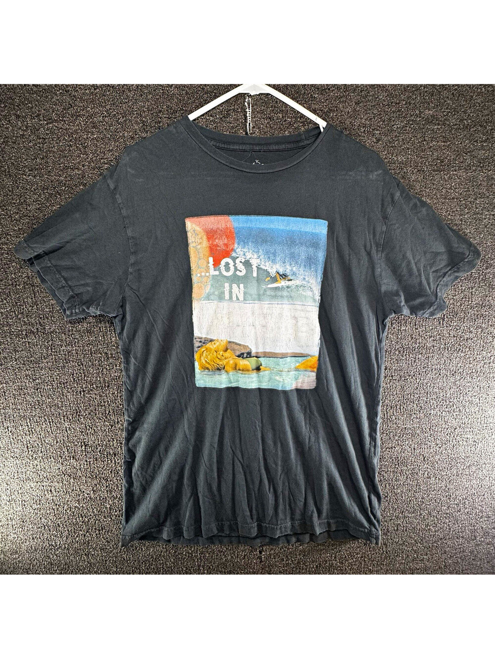 Lost Enterprises Mens L Black Surf Graphic Logo Print Cotton Jersey Crew Tee